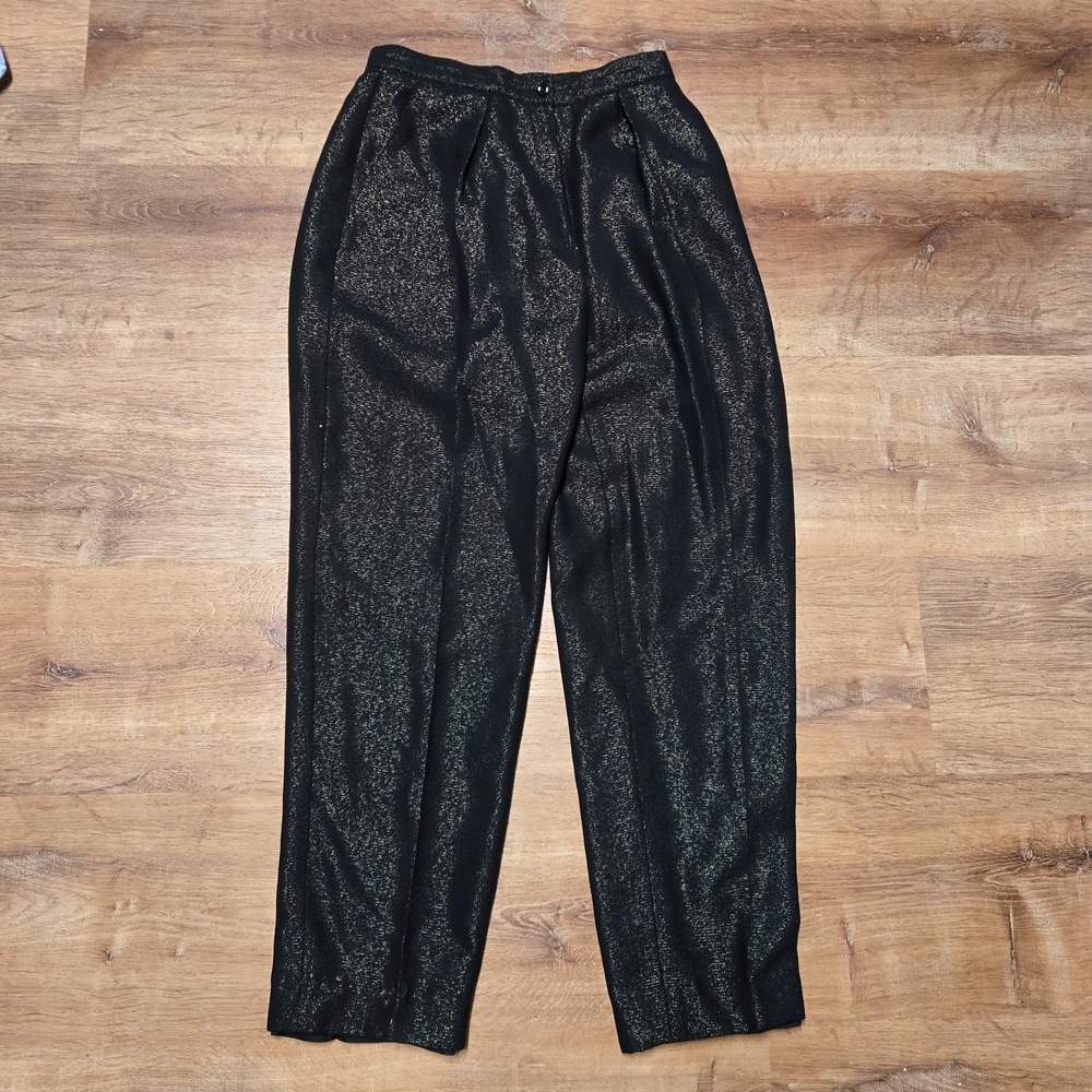 Vintage Jones New York Black & Gold Women's Straight Leg Pants Wool Blend Size 8